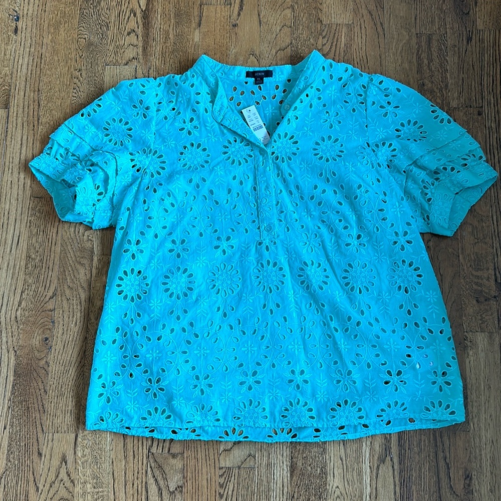 J. Crew Blue Eyelet Blouse